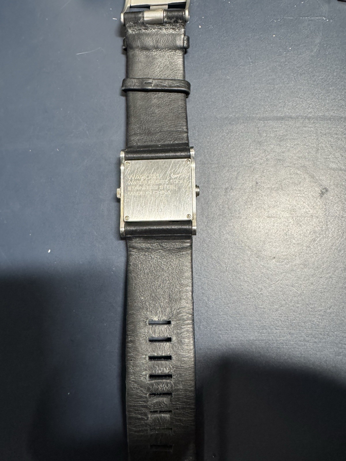 Nike Square Analog Quartz 100m Date Black Dial Leather Strap Steel Case (WA0051)