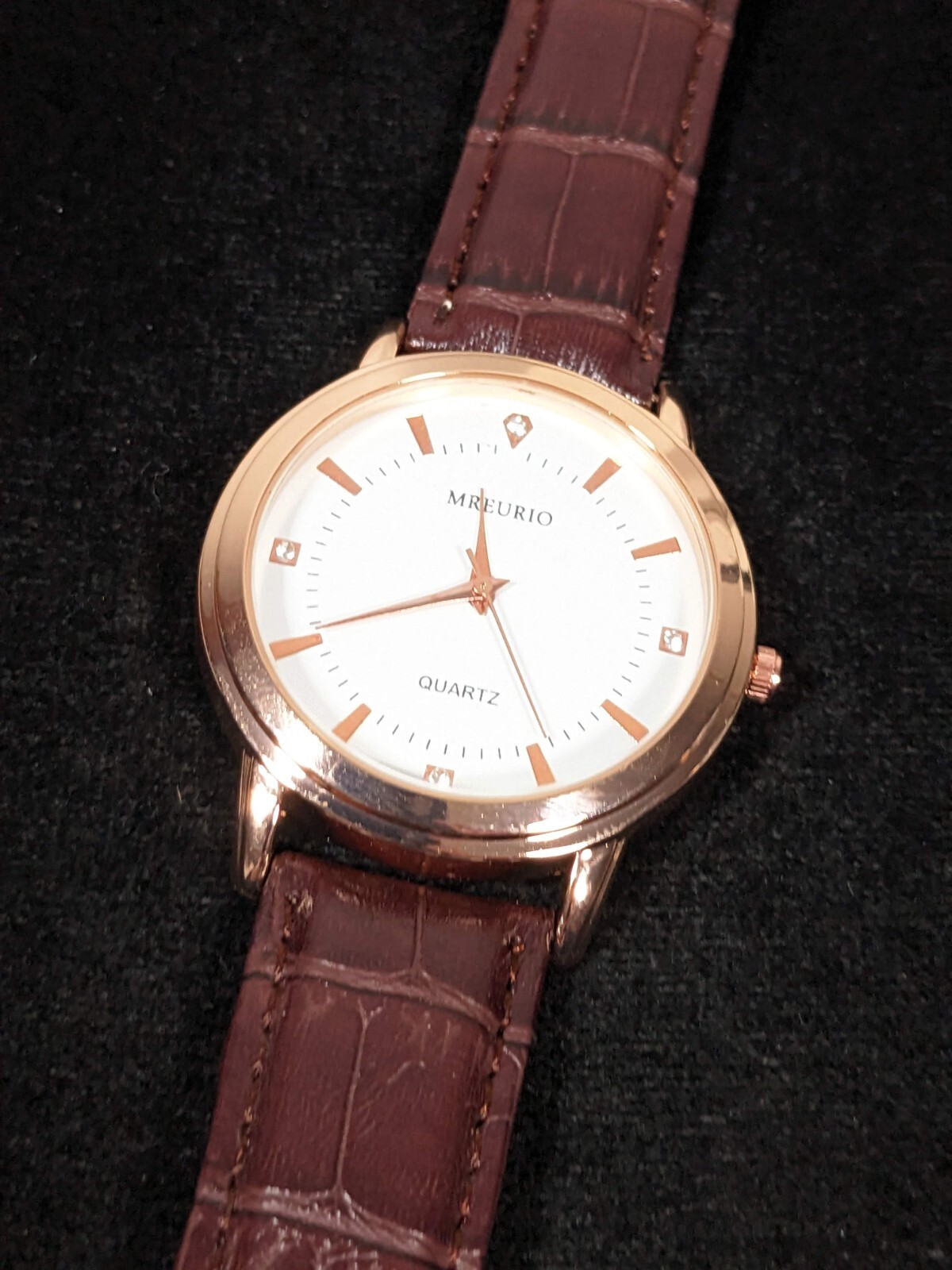 Mreurio White Dial Round Gold Tone Case Brown Leather Band Watch