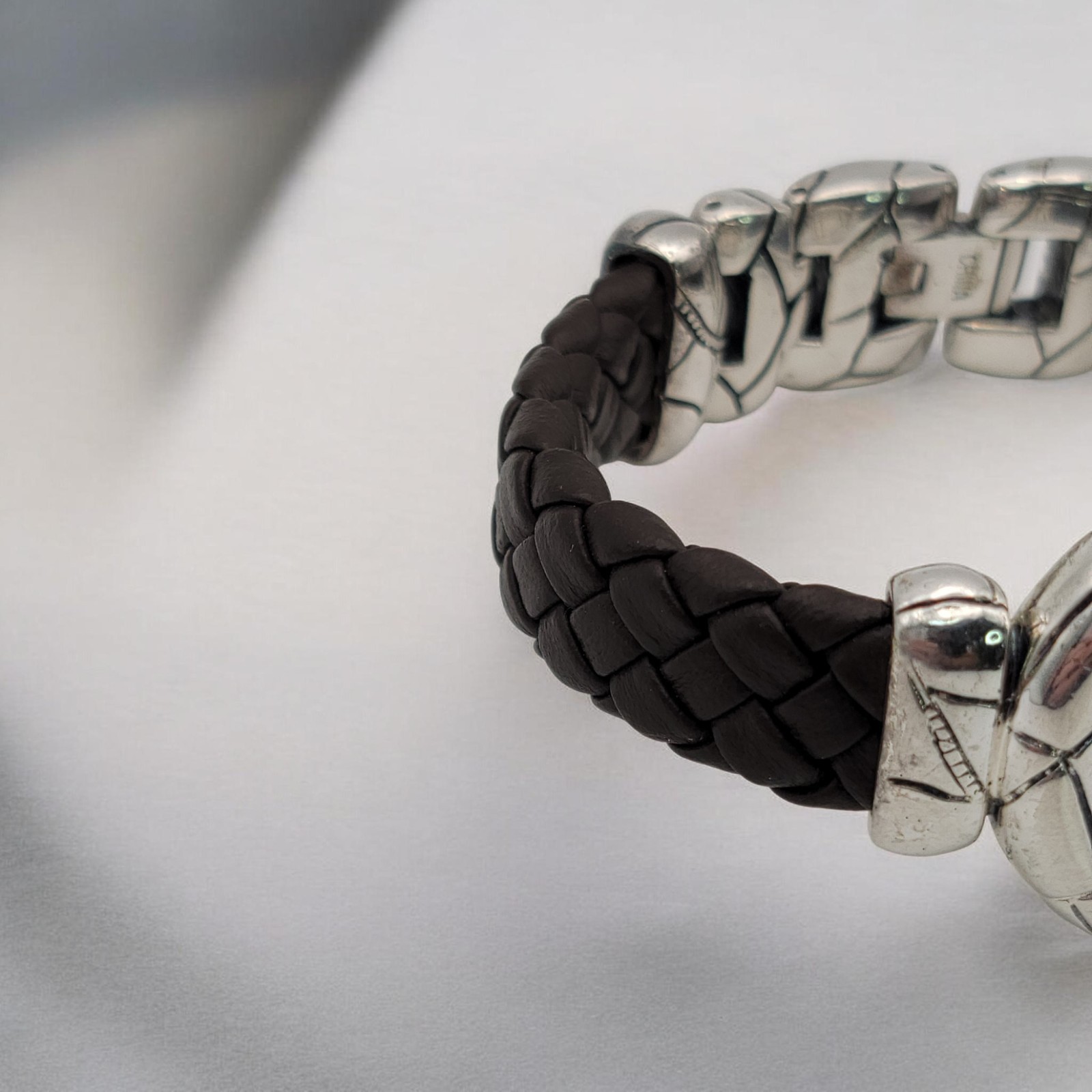 VTG Ecclissi Sterling Silver Alligator Scale Watch Braided Leather 60.99g