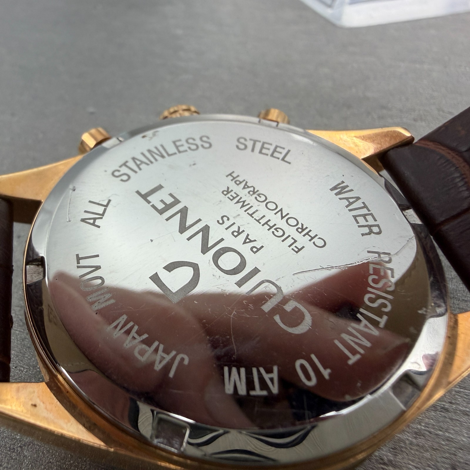 Guionnet Flighttimer Chronograph Watch Men 42mm Brown Dial Rose Gold Date NewBat