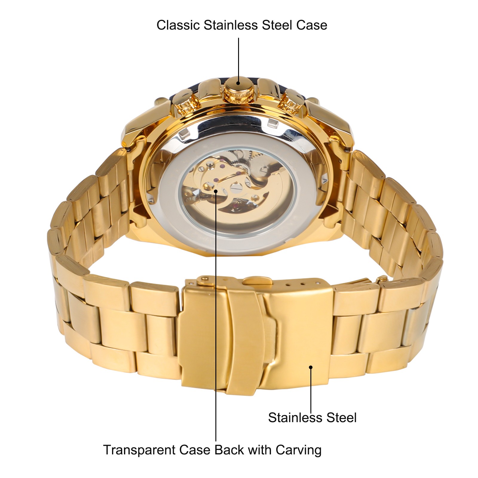 Men’s Classic Waterproof Auto Mechanical Wristwatch Skeleton Dial for Daily Wear