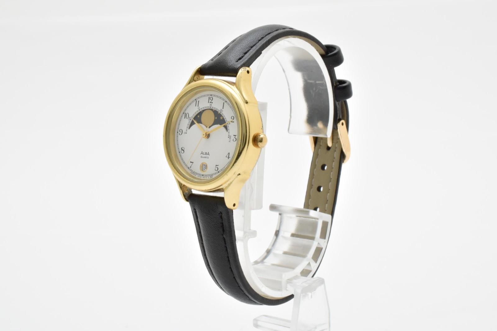【Exc+5】 SEIKO ALBA V318-6010 Moon Gold Date 28mm Quartz Watch From JAPAN