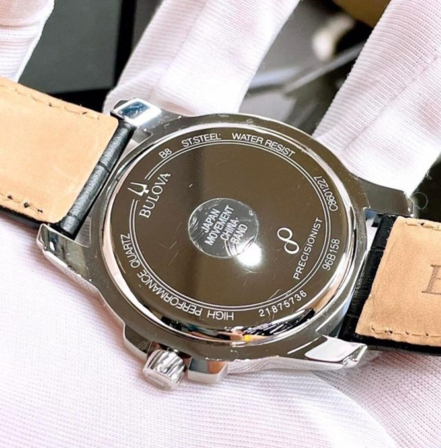 Bulova Precisionist Gray Dial Silver Tone Black Leather Band Men’s Watch 96B158