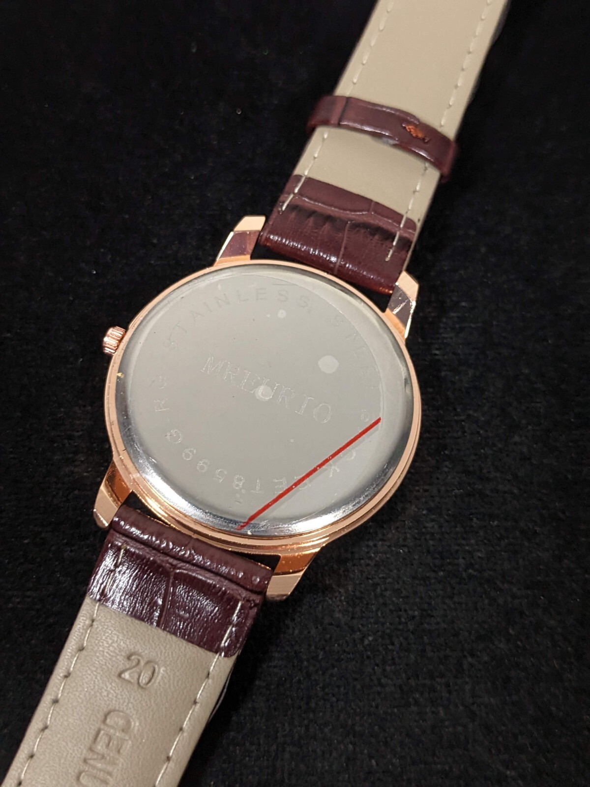 Mreurio White Dial Round Gold Tone Case Brown Leather Band Watch