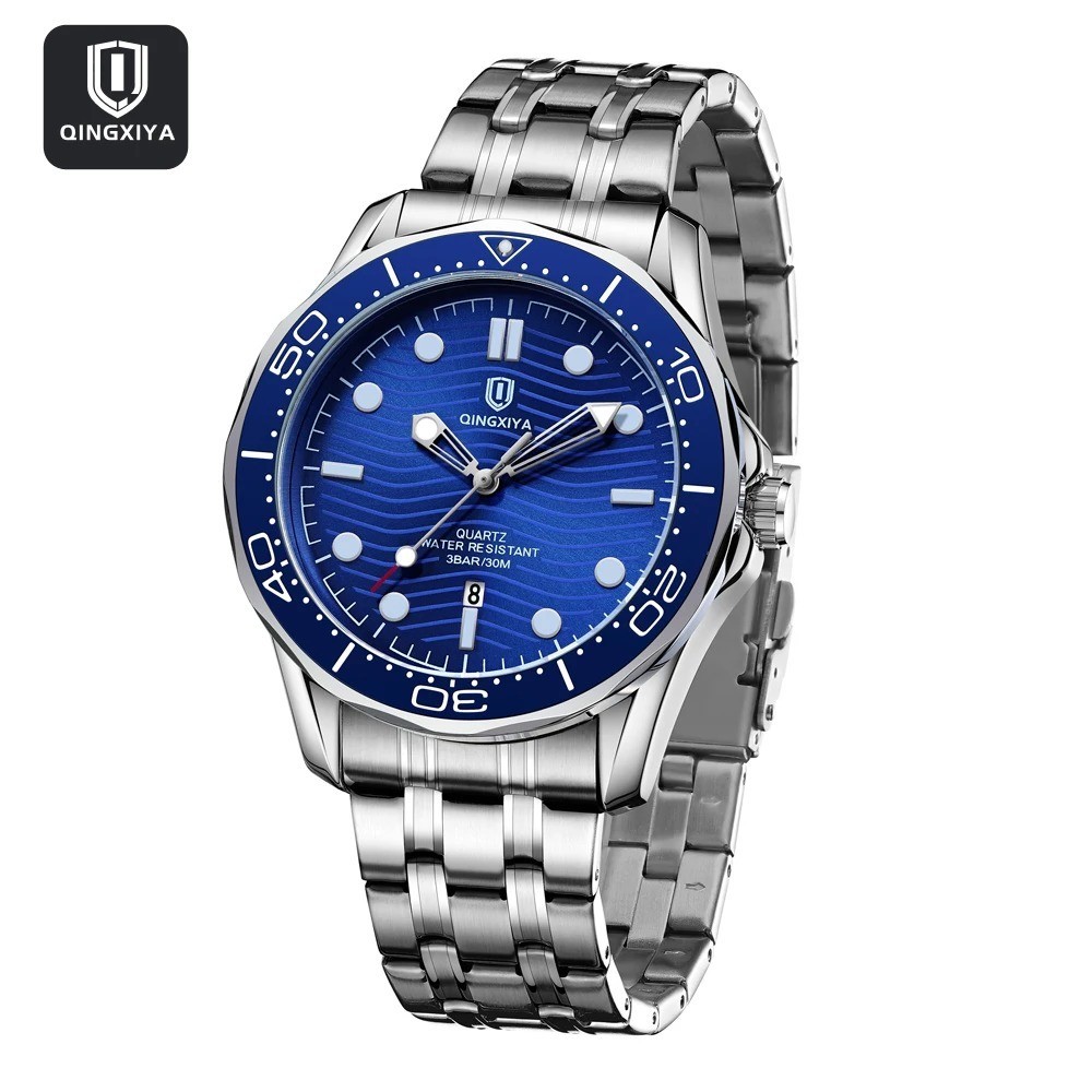 44MM QINGXIYA Diver Quartz Watch Men’s Stainless Steel Waterproof Luminous NEW