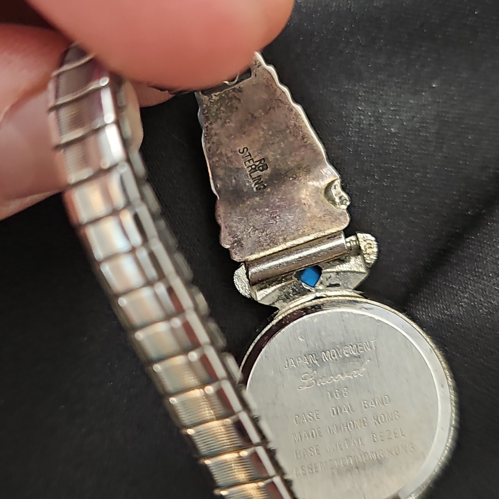 VINTAGE 168 LUCORAL TURQUOISE CORAL WATCH STERLING SILVER BAND SIGNED Untesed