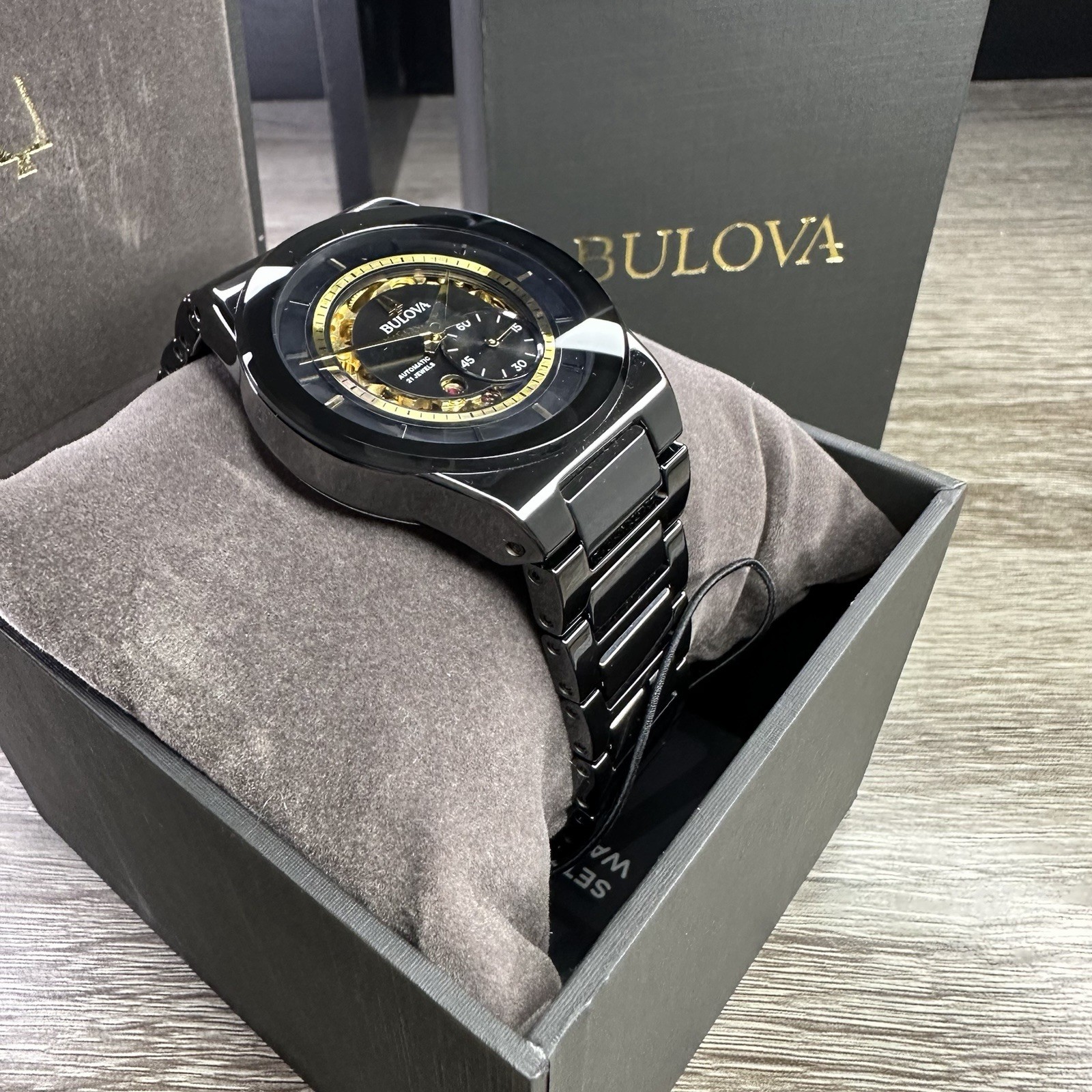 NEW✅CERAMIC✅ Bulova Modern Millennia Automatic Skeleton Black Men’s Watch 98A291