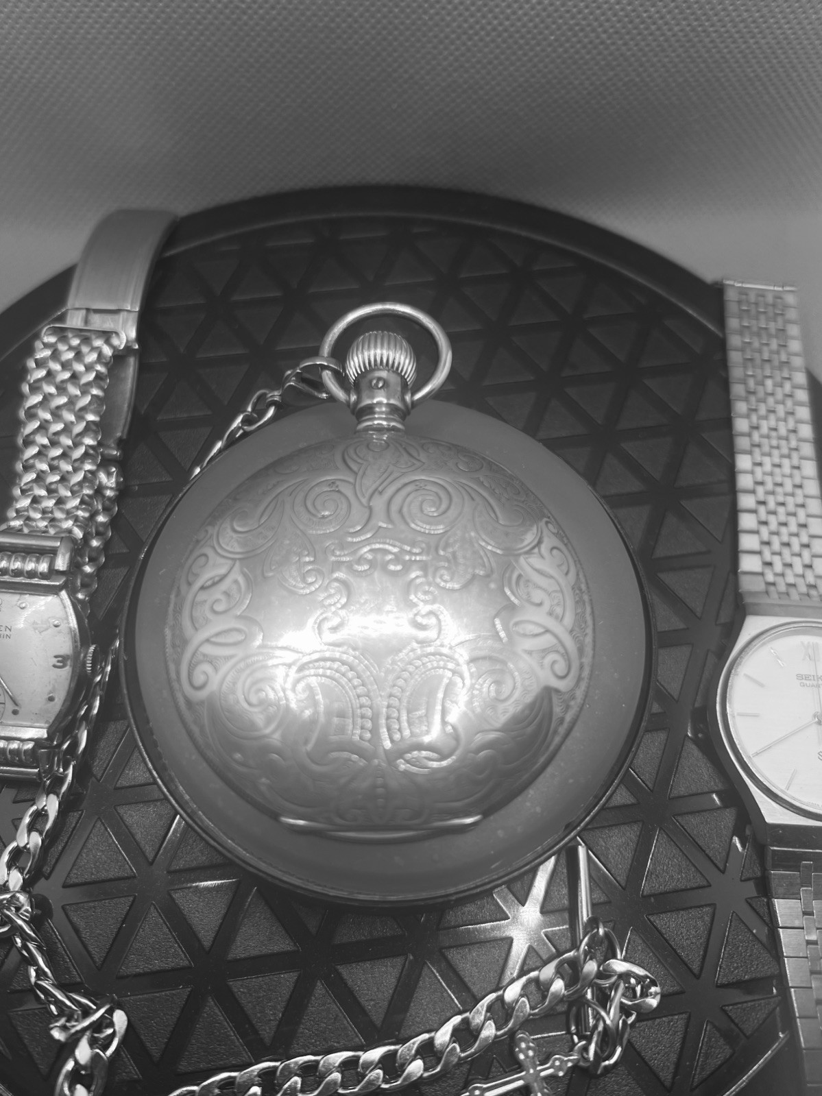 ANTIQUE ELGIN Sterling SILVER HUNTER POCKET WATCH + Stainless Steel Chain