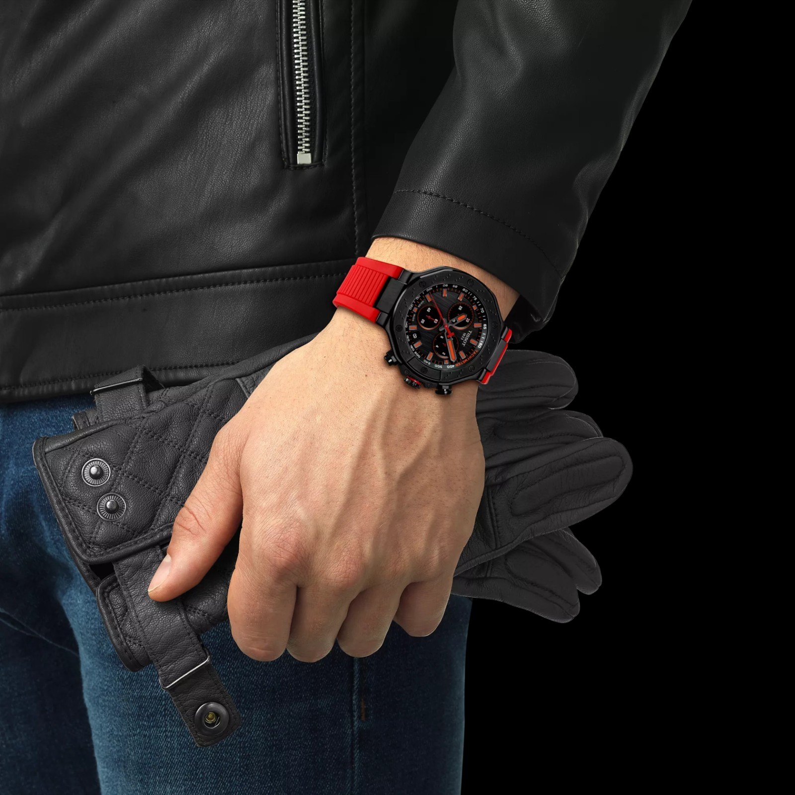 Tissot T-Race Chronograph Grey Dial Red Rubber Strap Watch T141.417.37.061.01