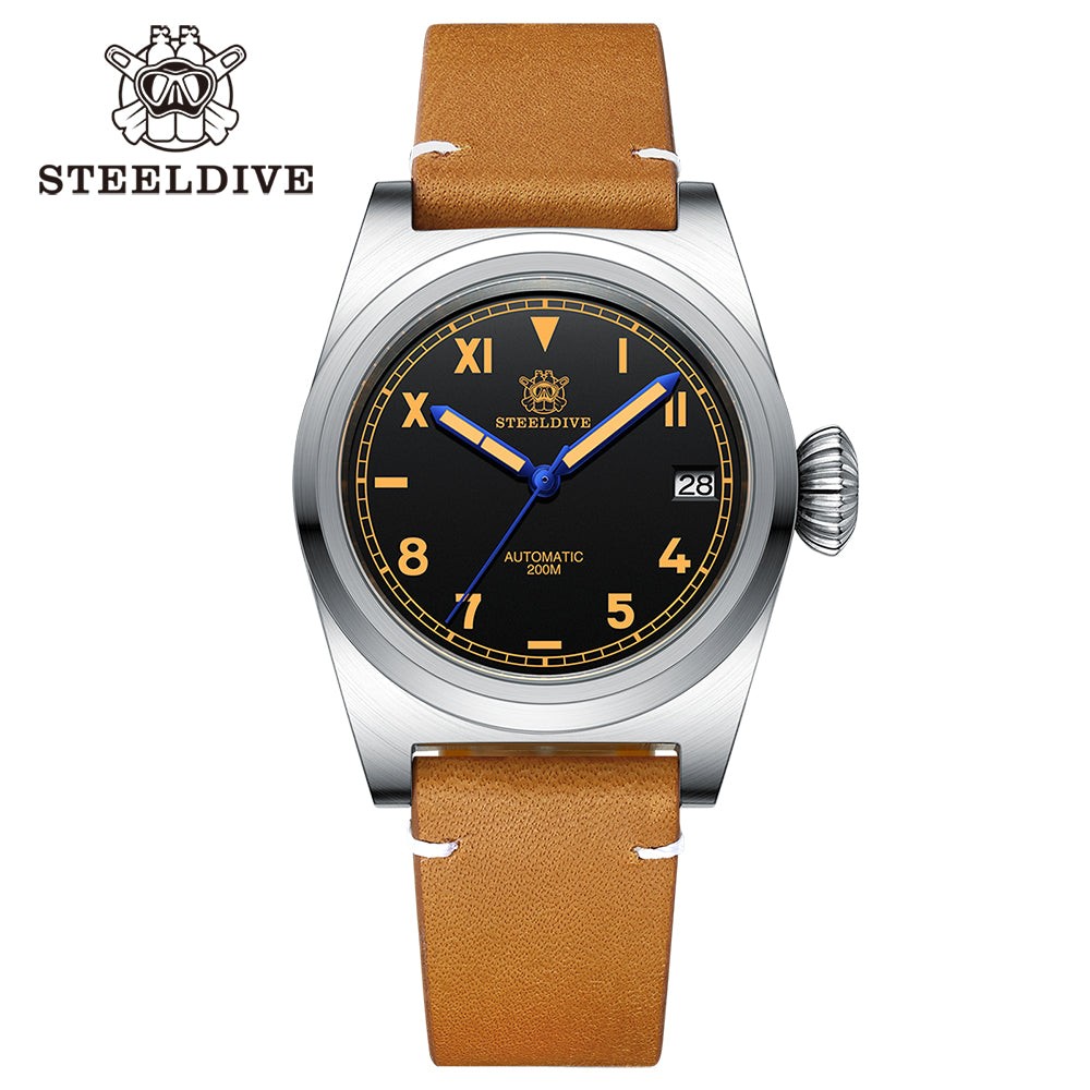 STEELDIVE SD1904 Mens Pilot 38mm 200M Automatic Dive Watch NH35 Sapphire Steel