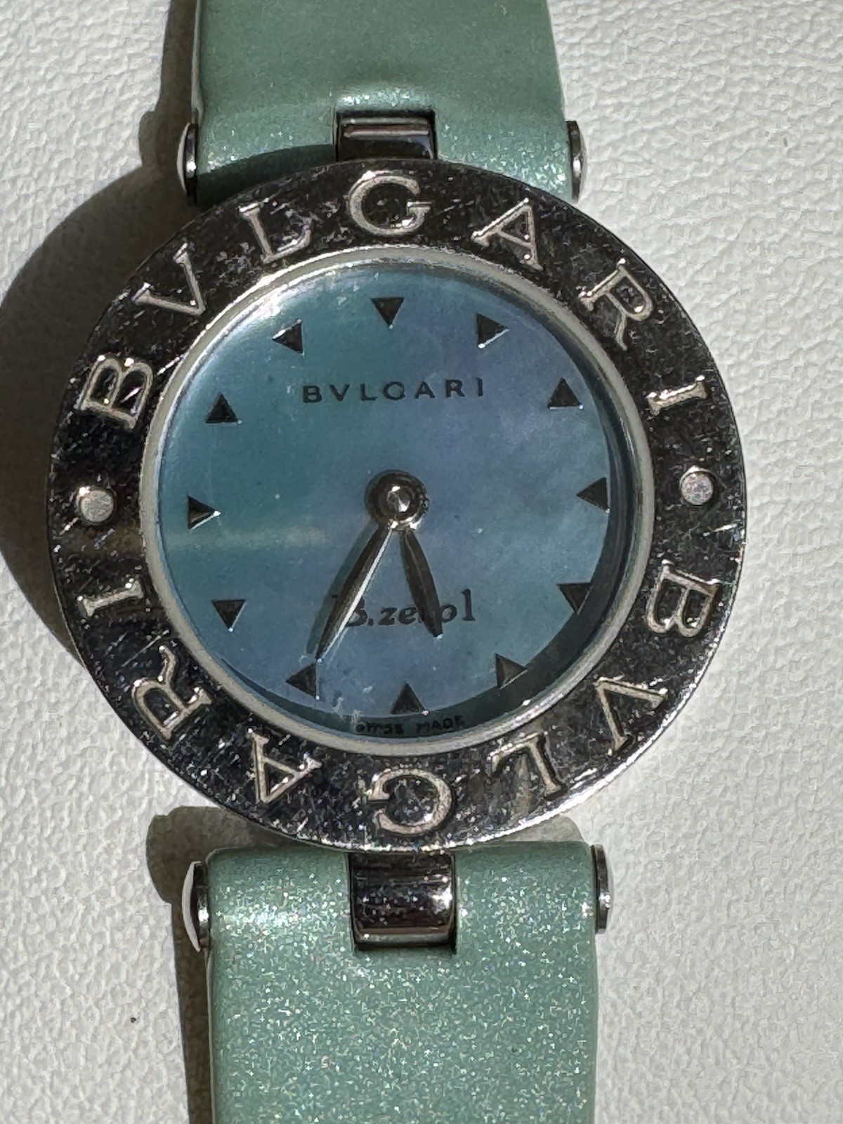 BVLGARI B.zero1 BZ22S 22mm Turquoise/Blue Mother If Pearl Dial Women’s Qz Watch