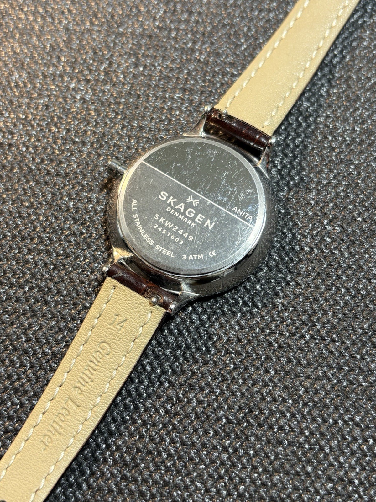 Skagen Denmark Anita Brown Leather Strap Women Watch SKW2449,Day/Date,Stainless