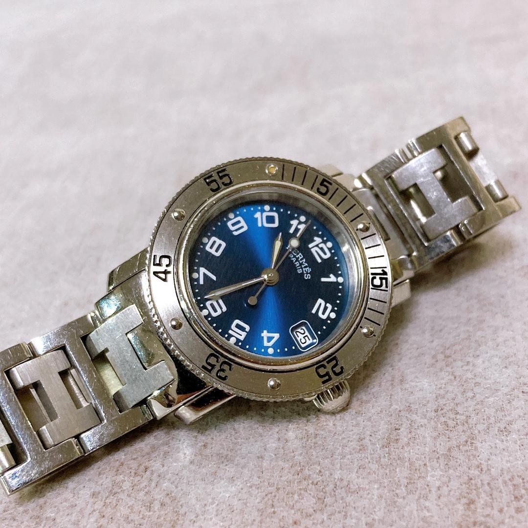 Hermes Clipper Diver Bezel Quartz Watch CL5.210 28mm Blue Ladies