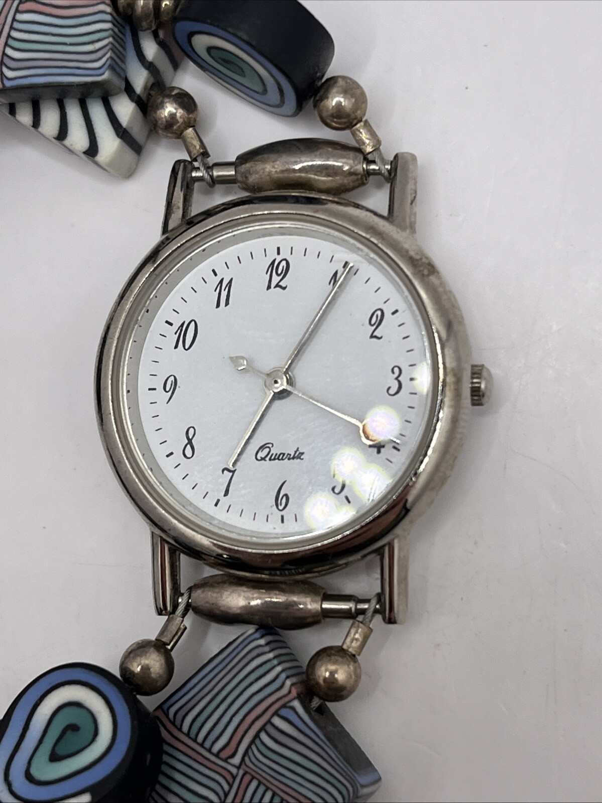 Artisan Polymer Clay Beaded Stretch Band Women’s Quartz Watch- New Battery