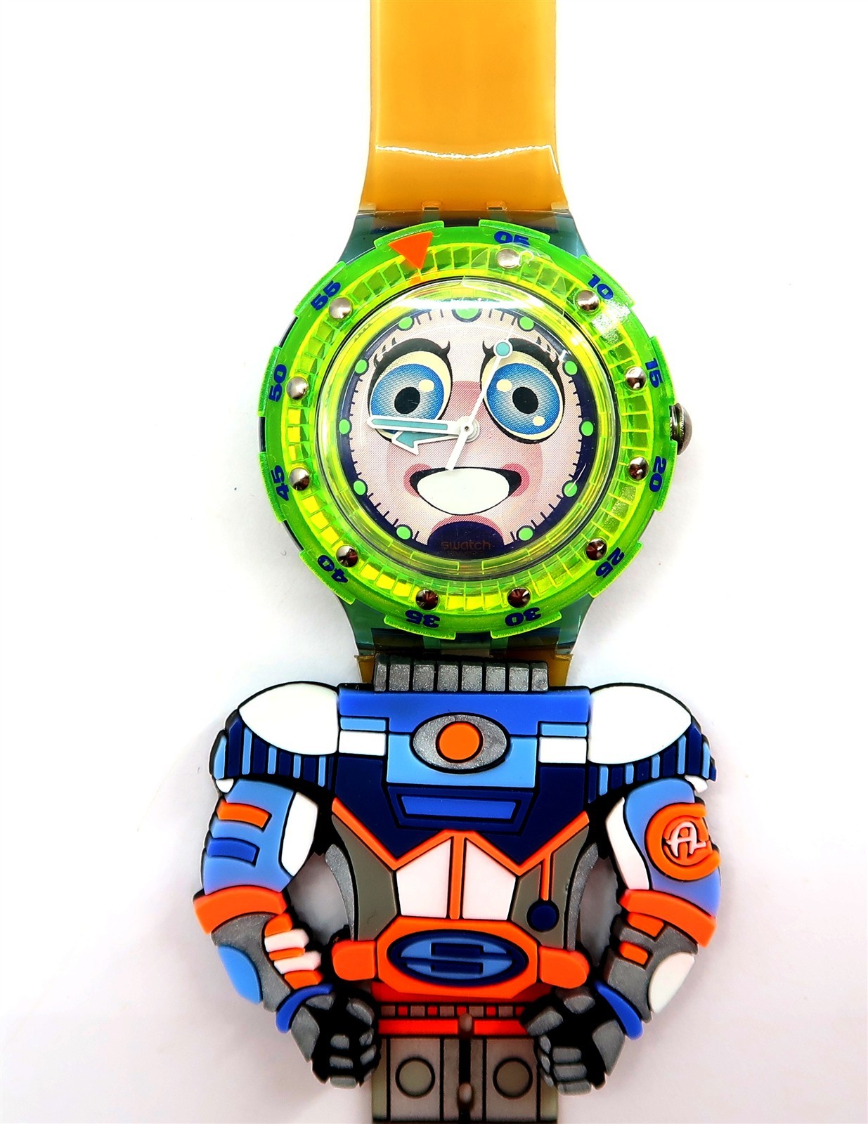 Swatch Watch STRIPP SDN120 Spaceman New 1996 Box Set ~ WORKS HAS DAMAGED BAND