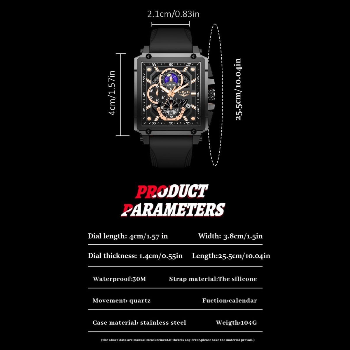 Men Watch Quartz Date Luminous Moon image Display Waterproof Daily Wrist Watches