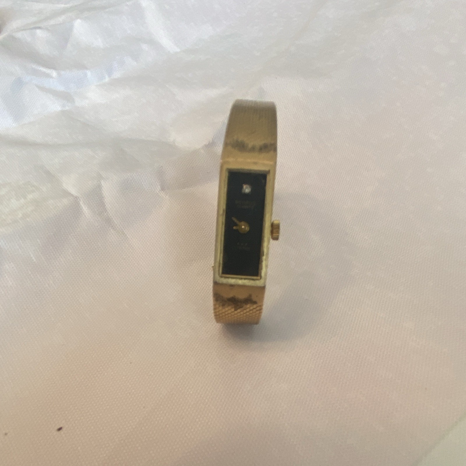 Benrus Women’s Gold Tone Rectangle Analog Wristwatch Black Dial Bracelet