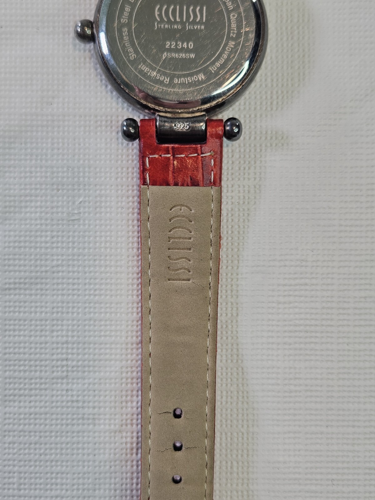 Ecclissi Sterling Silver 925 Case Mother Pearl Face Red Leather New Battery