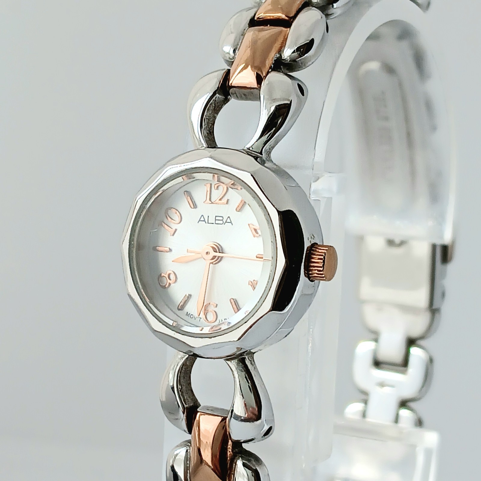 Vintage SEIKO ALBA Dodecagon Quartz Ladies Watch 1N01-KH90 Silver Rose Gold Work