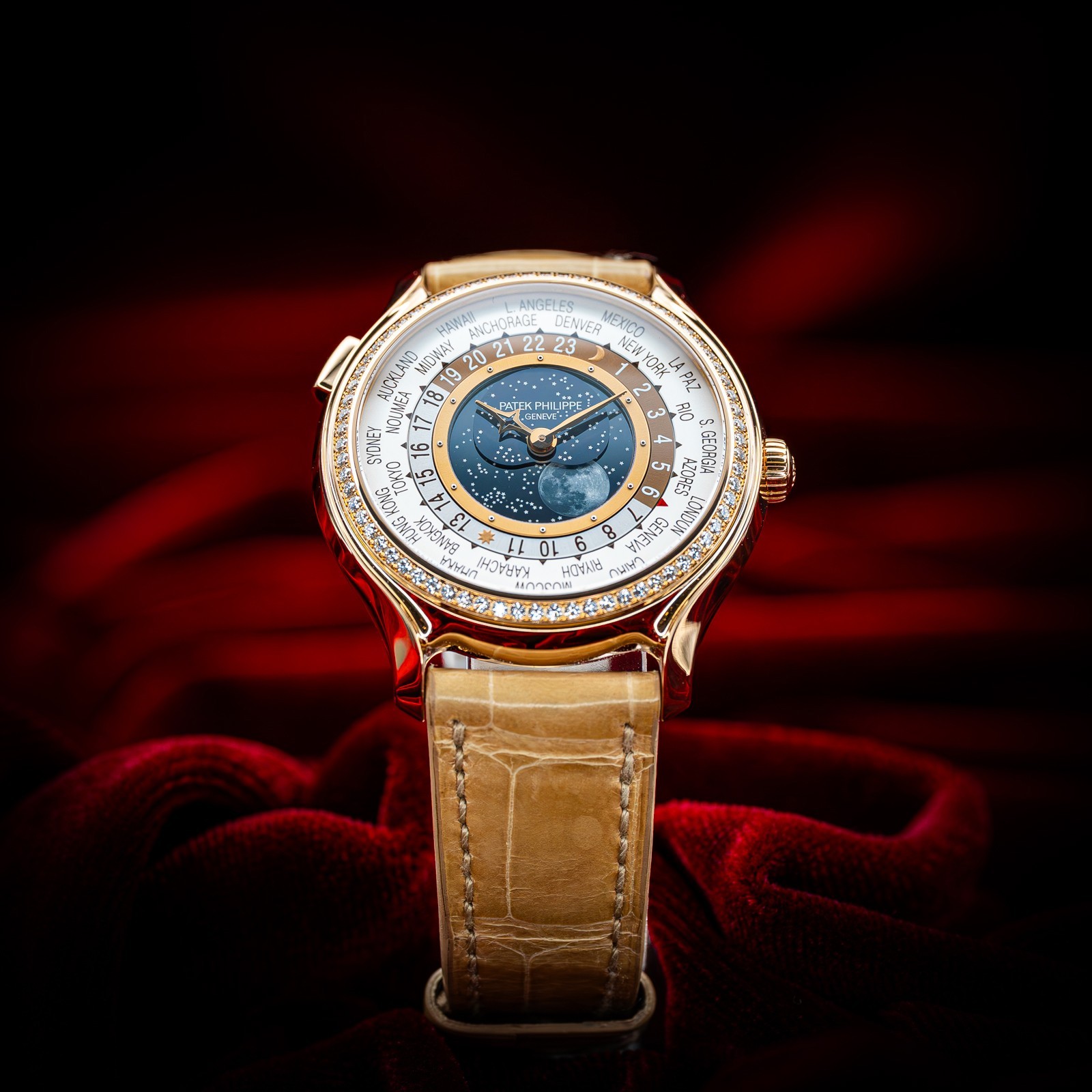 Patek Philippe World Time 175th Anniversary 7175R-001 Rose Gold Diamond Bezel