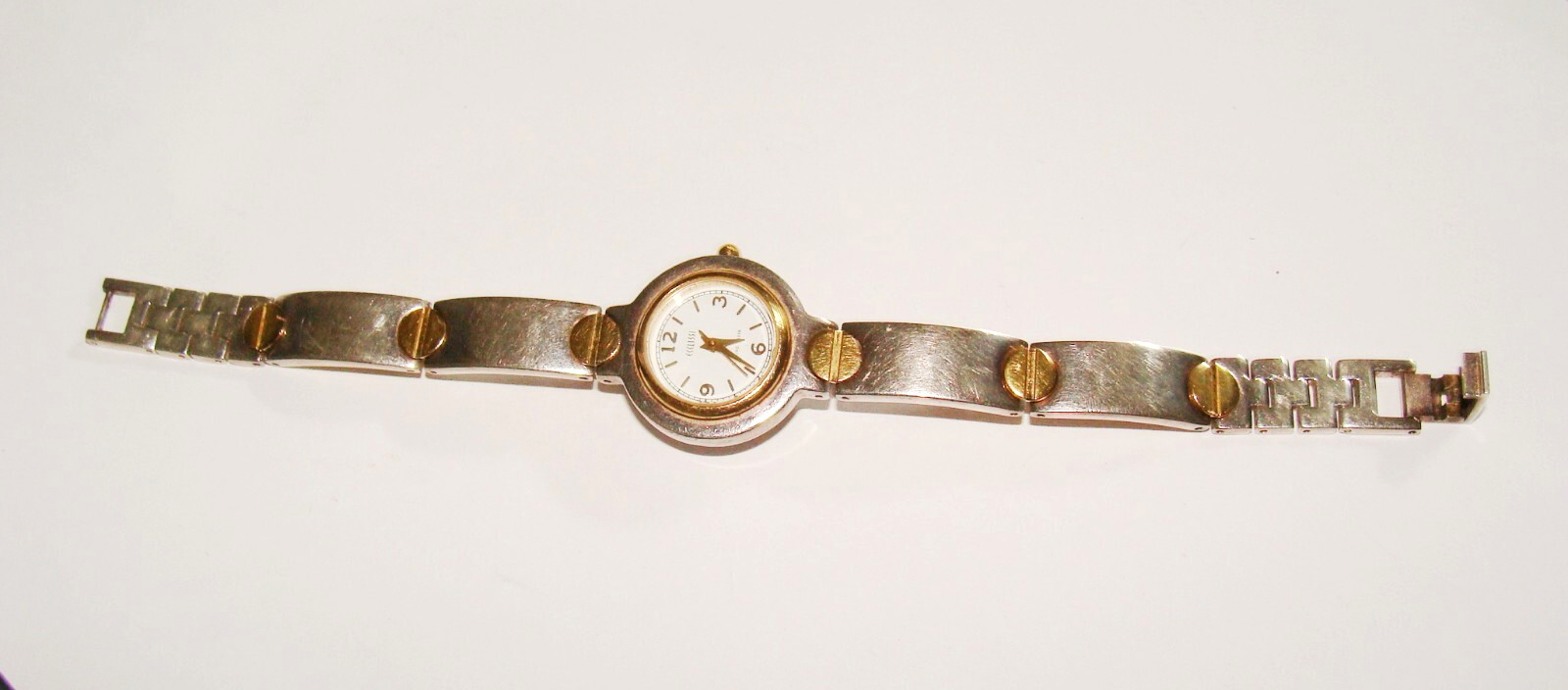 Ecclissi Sterling Silver 2-Tone 46.9g #31270 Nail Head Bracelet Watch 7.25″