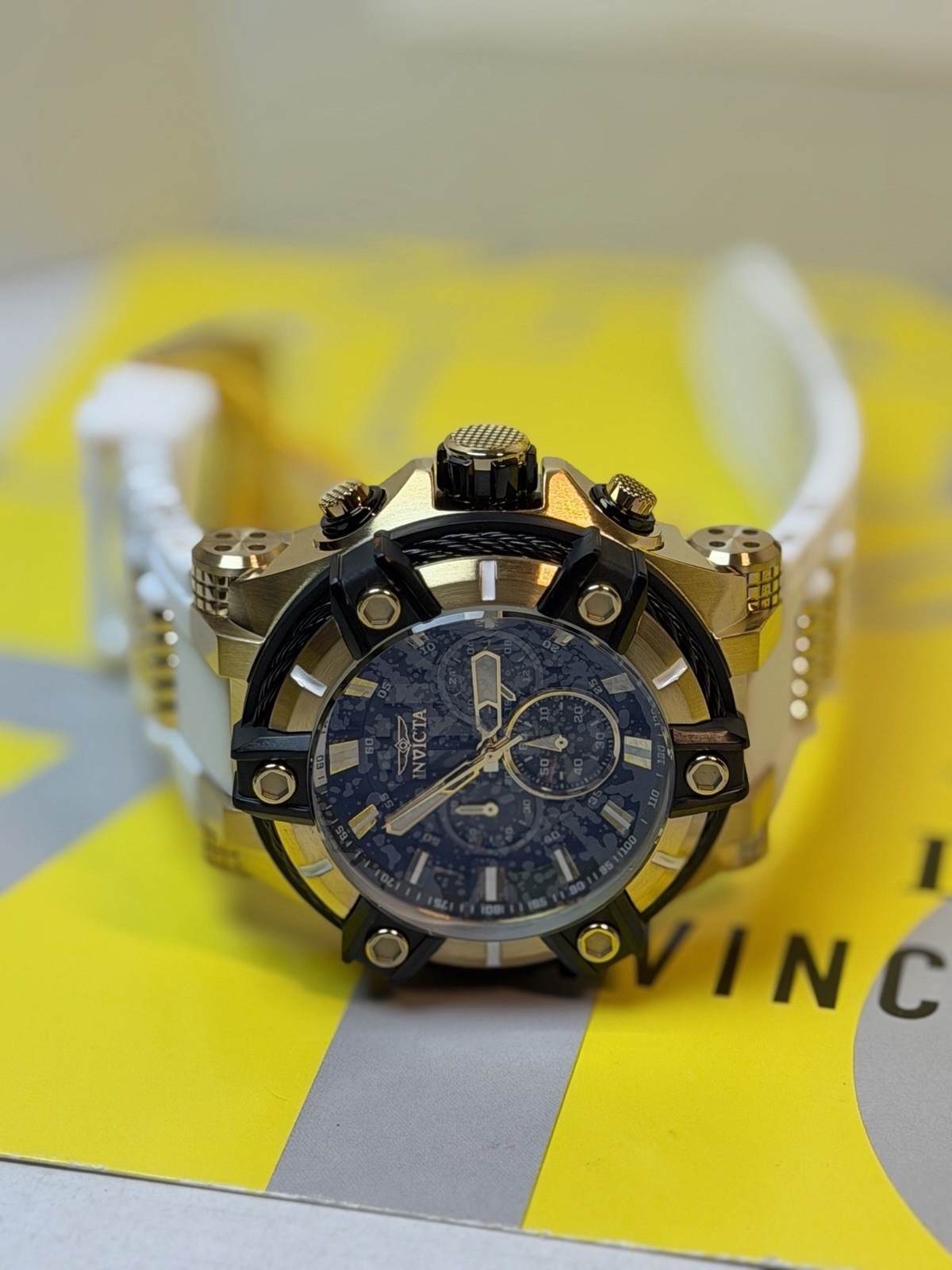 Invicta Bolt Surge Men’s 52mm, White Silicone Gold Chronograph Watch! SHARP!!