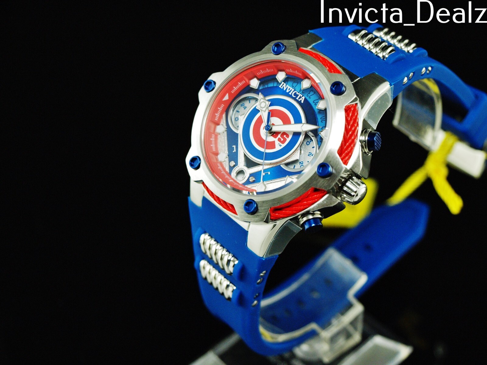 Invicta 40mm MLB Chicago Cubs Bolt GMT Quartz Blue Strap SS Watch