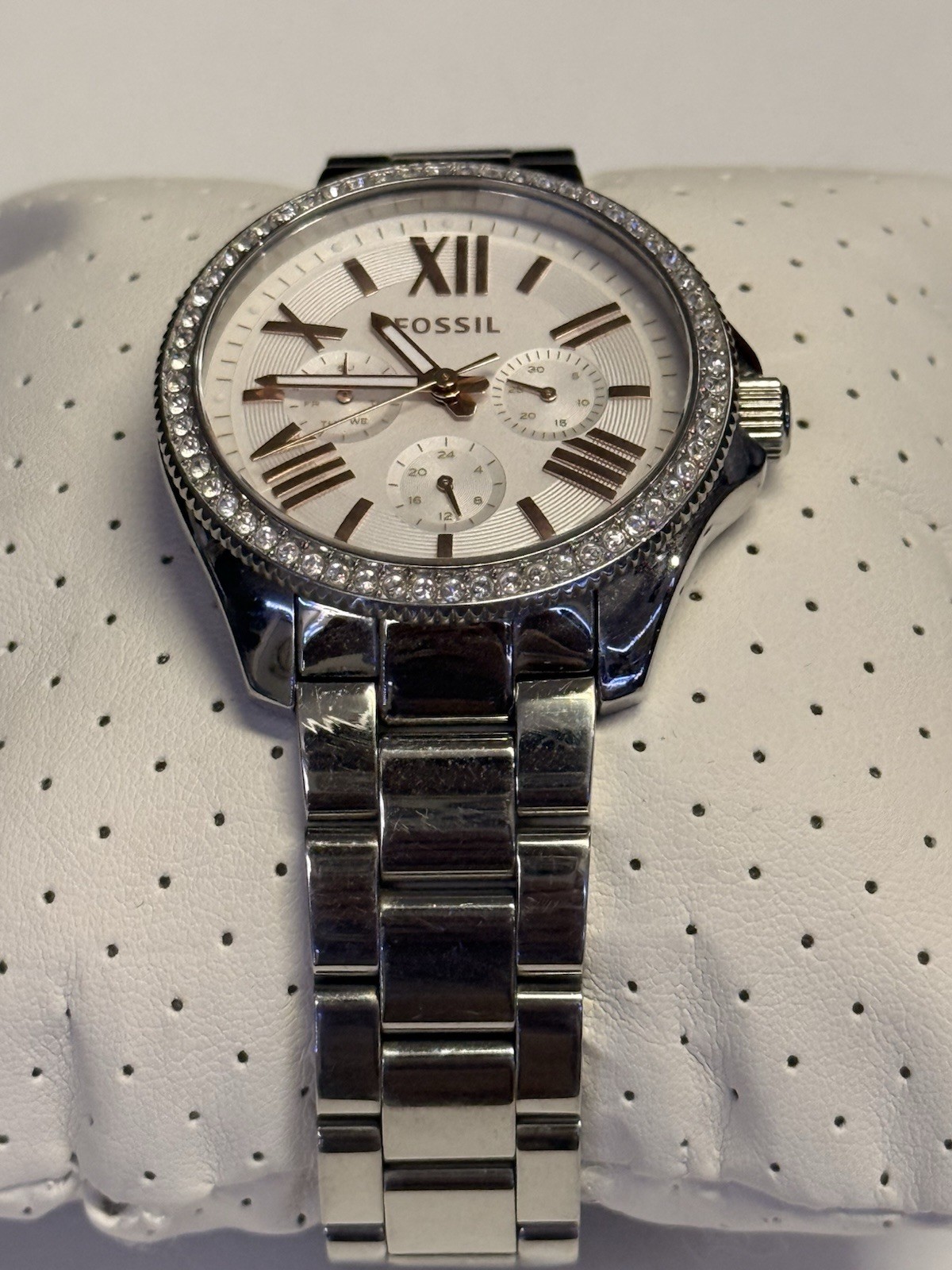 Fossil AM4629 45mm Silver Stainless Steel Case Bracelet White Dial Chronograph