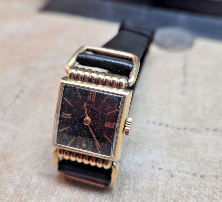 Vintage Lord Elgin Drivers Gold Filled 21J Black Dial Wristwatch 626 NS