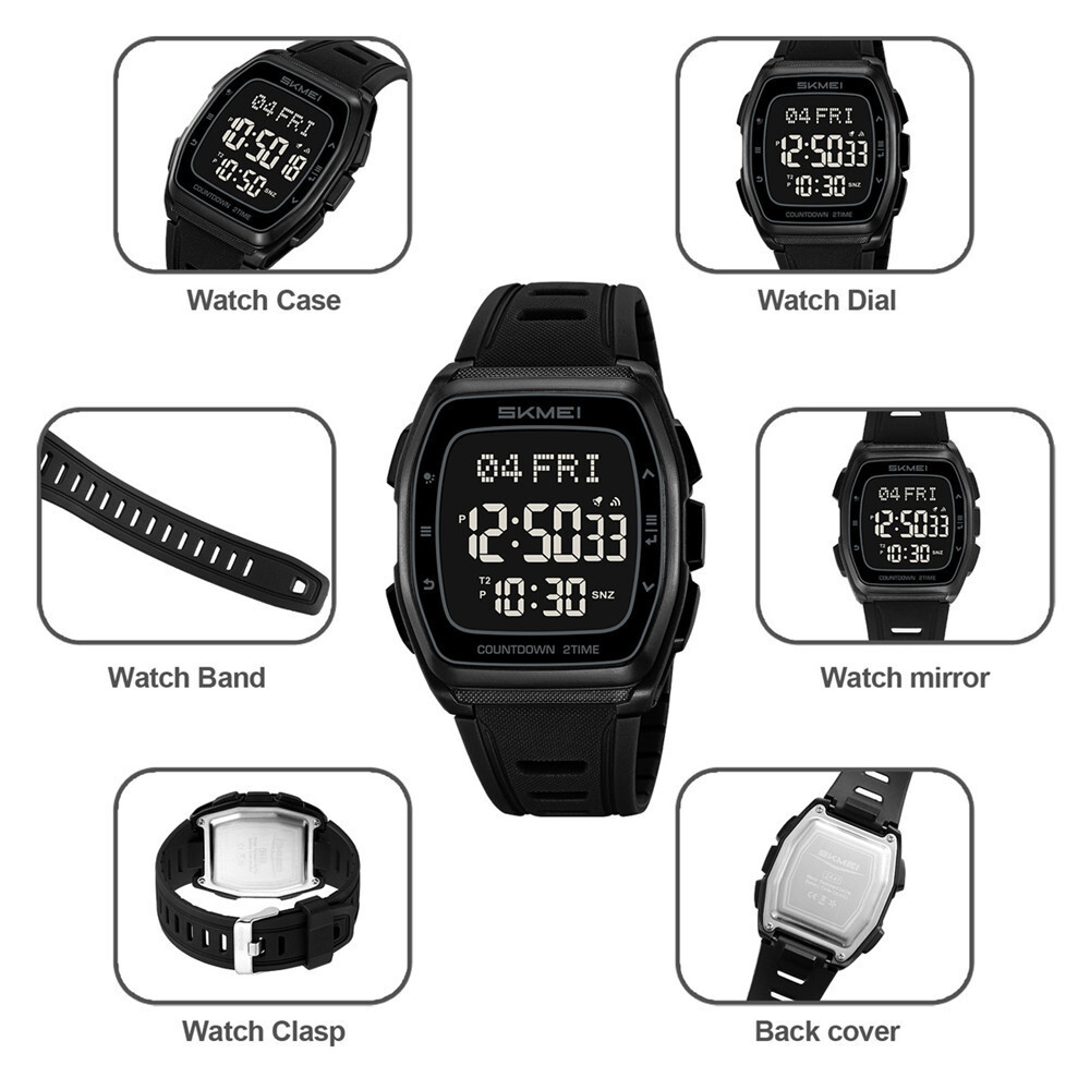 SKMEI Men Rectangle Watch Digital Electronic Wristwatch Students Boy Sport Watch
