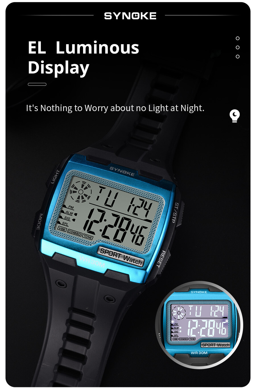 SYNOKE Men’s Military Waterproof Sport Digital Watch LED Backlight Wristwatch US
