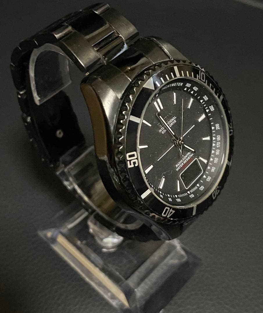 Elgin Solar Radio Wave Watch Waterproof Stainless Steel Band Timepiece