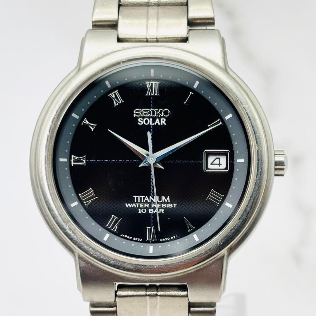Working SEIKO Solar Date Titanium Black Men’s Wristwatch