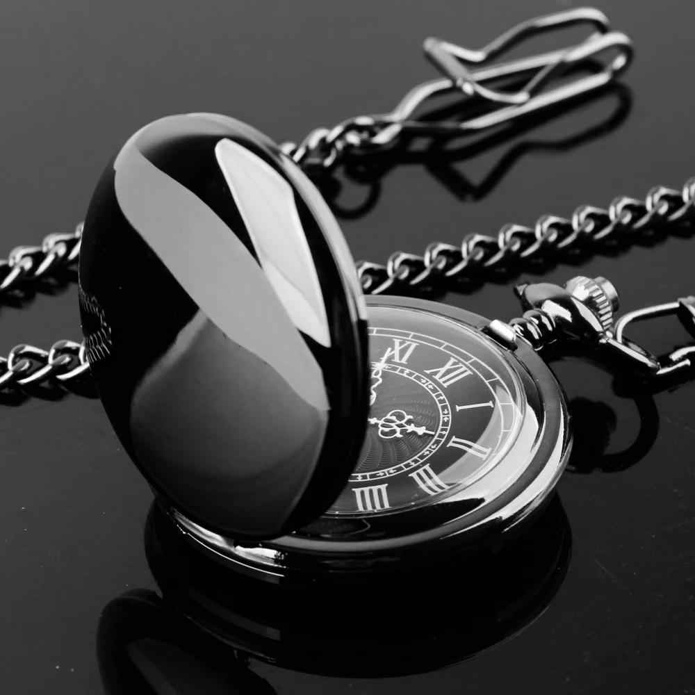 Smooth Double Hunter Case Wind Up Mechanical Fob Pocket Watch W/Chain Men Women