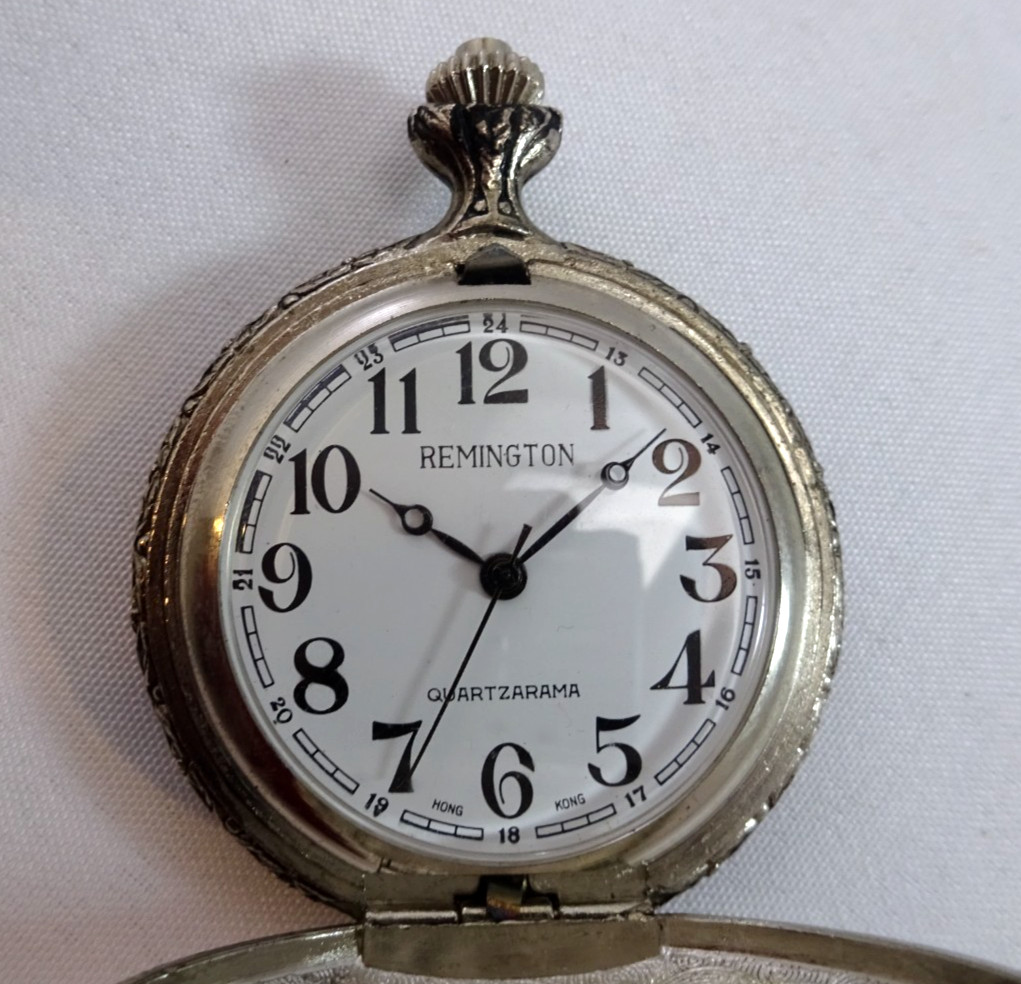 REMINGTON 2″ POCKET WATCH CLOSED FACE SILVERTONE CASE FOR PARTS OR REPAIR