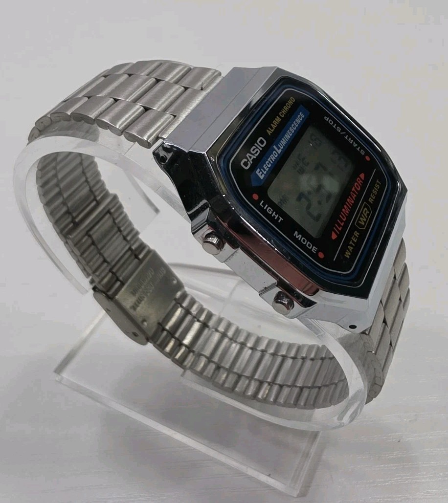 Casio A168WA-1 Men’s Stainless Steel Digital Alarm Stopwatch Watch New Battery
