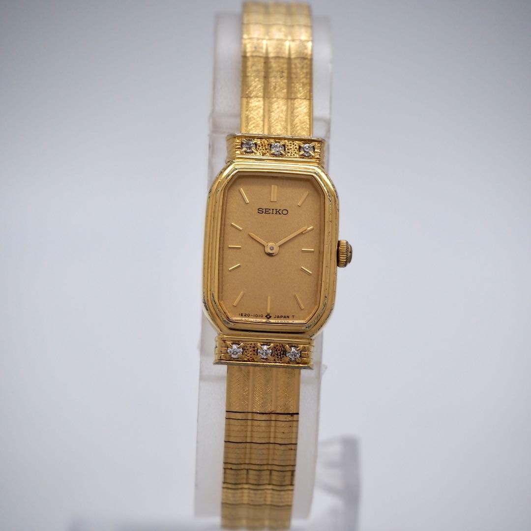 492 Running SEIKO Watch Square Gold 6P Diamond Vintage