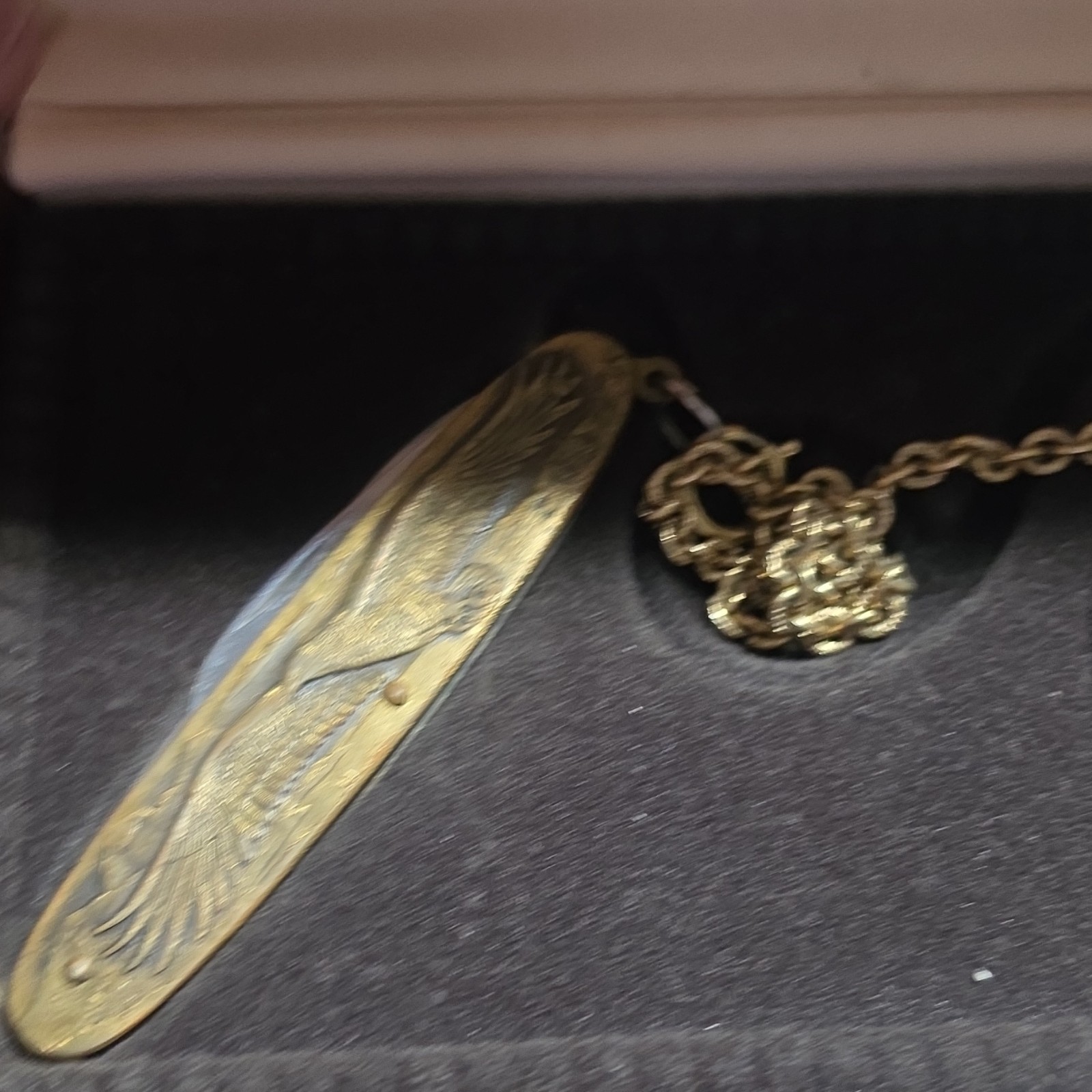 Colibri Swiss Quartz Full Hunter Eagle Pocket Watch Gold Dial w/ Chain & Box