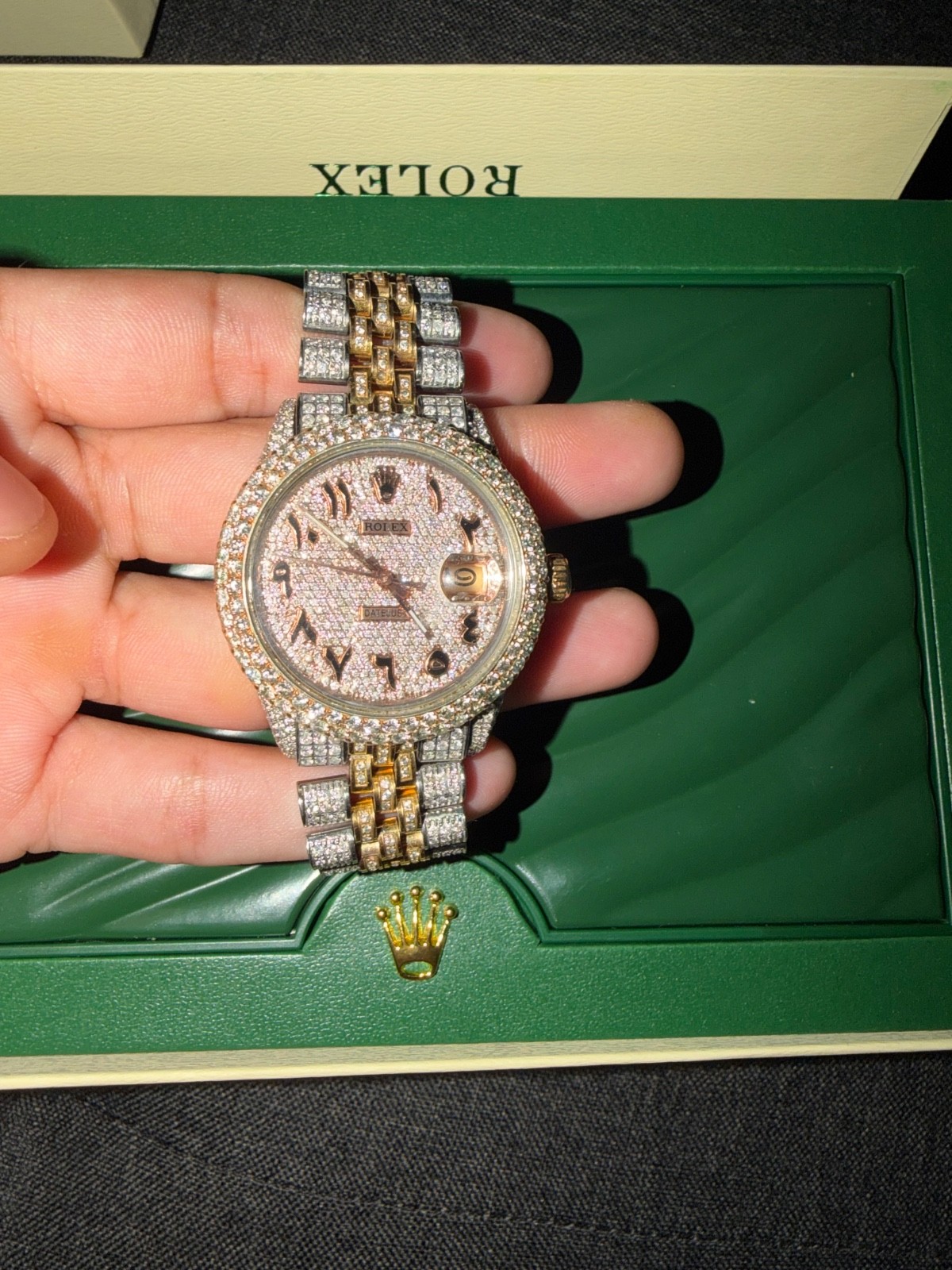 rolex datejust 36mm jubilee two tone diamond arabic dial