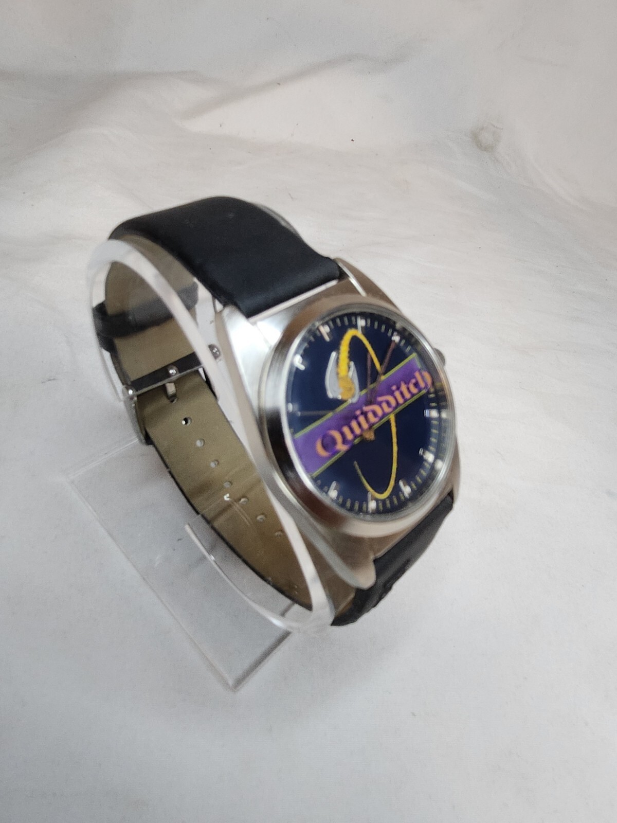 HARRY POTTER Watch Quidditch 32mm Silver Tone SSI Black Leather Band New Battery