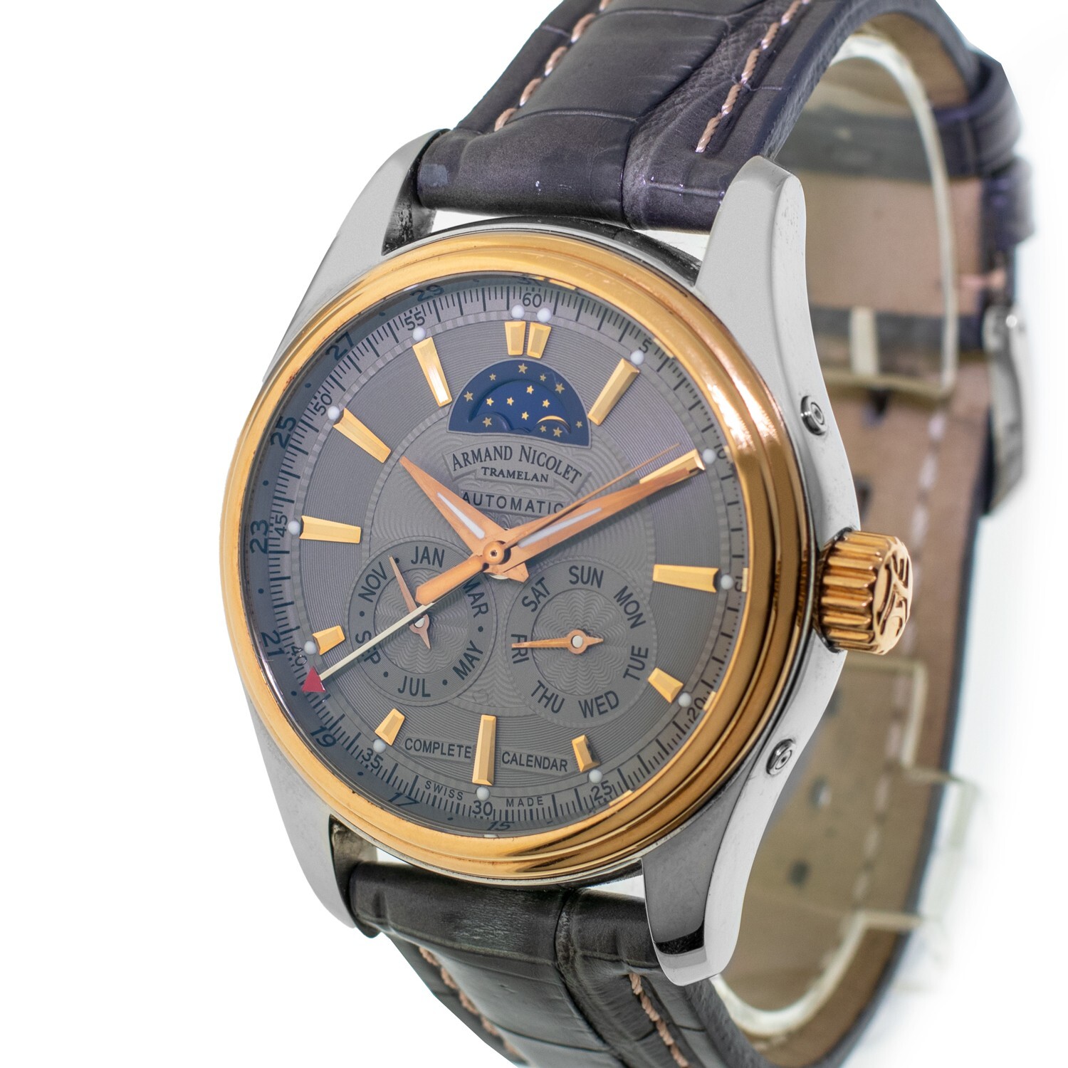 Armand Nicolet M02 Complete Calendar 43mm Steel and Rose Gold Grey Dial 8642B-GR
