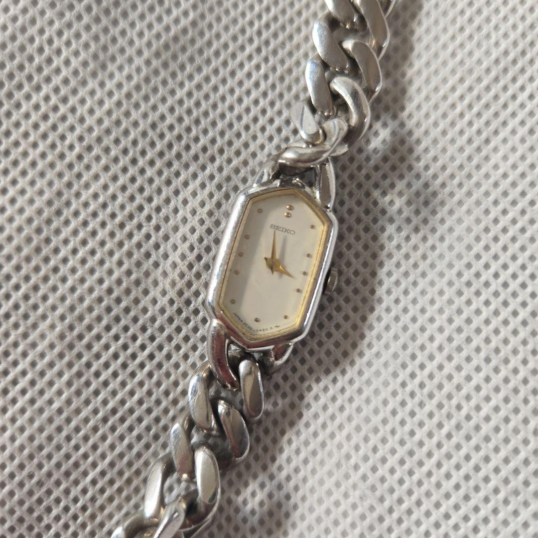 Junk Seiko Ladies Watch Silver Chain Bracelet White Dial 13.2mm Vintage