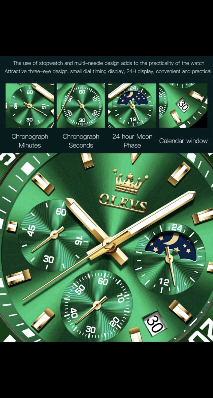 OLEVS Men’s Luxury Quartz Chronograph Diver Watch 30M Waterproof Stainless