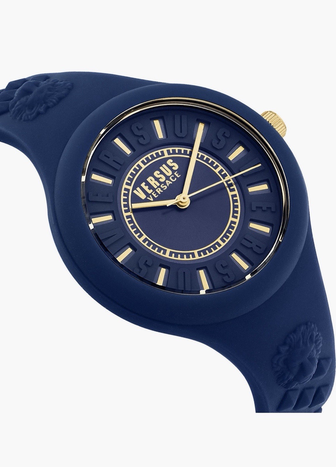 Versus Versace Unisex Quartz Analog Watch 39mm Blue Silicone Strap Gold Bezel