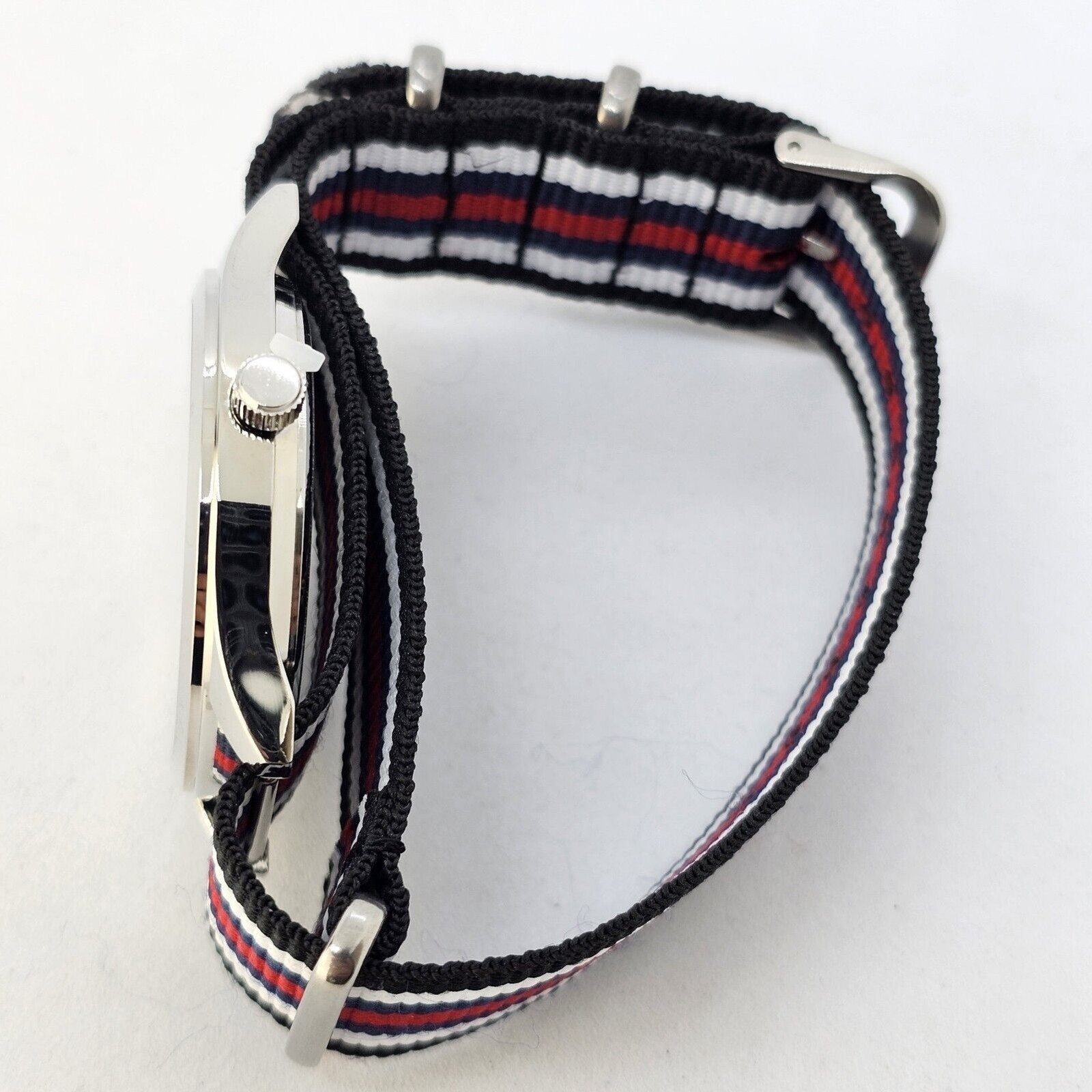 Field Watch Men 42MM Gray Case Black Dial White Red Blue Black Canvas Strap Band