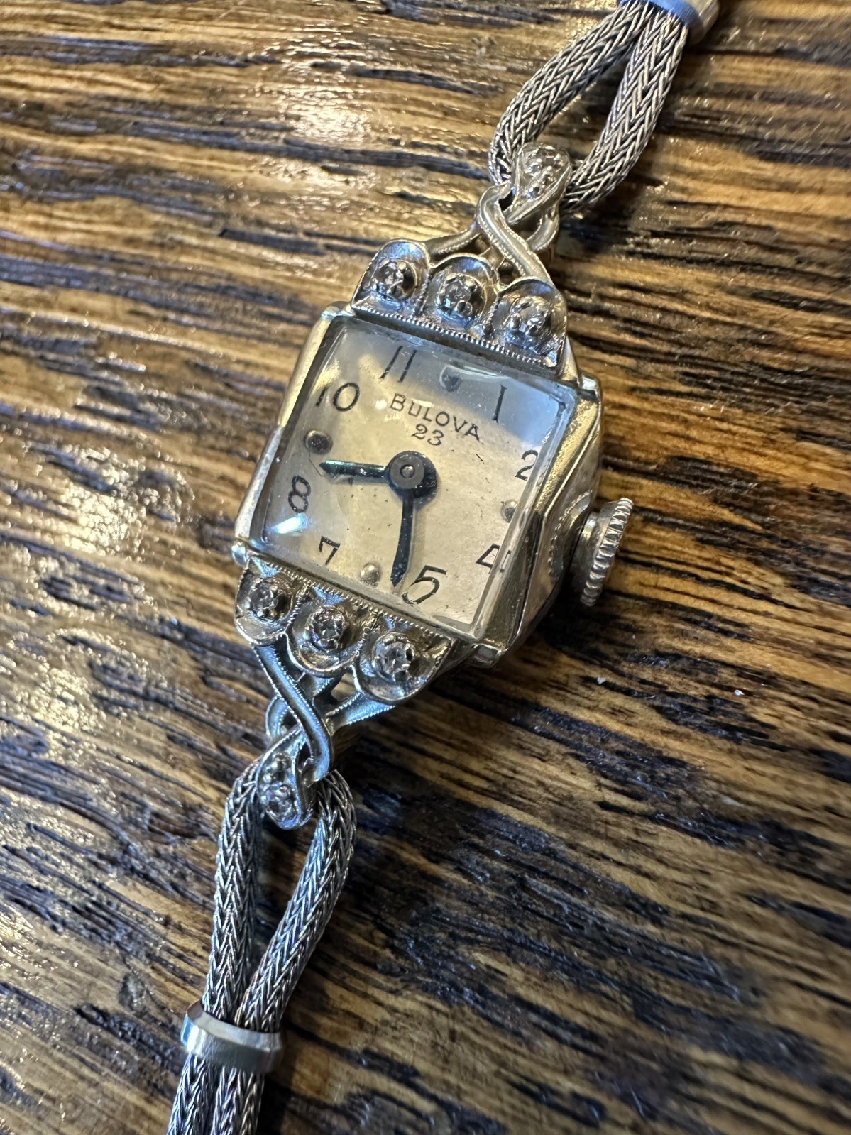 Bulova Vintage 23 Jewel 14K White Gold Ladies Watch Diamond Accent , JB Champion