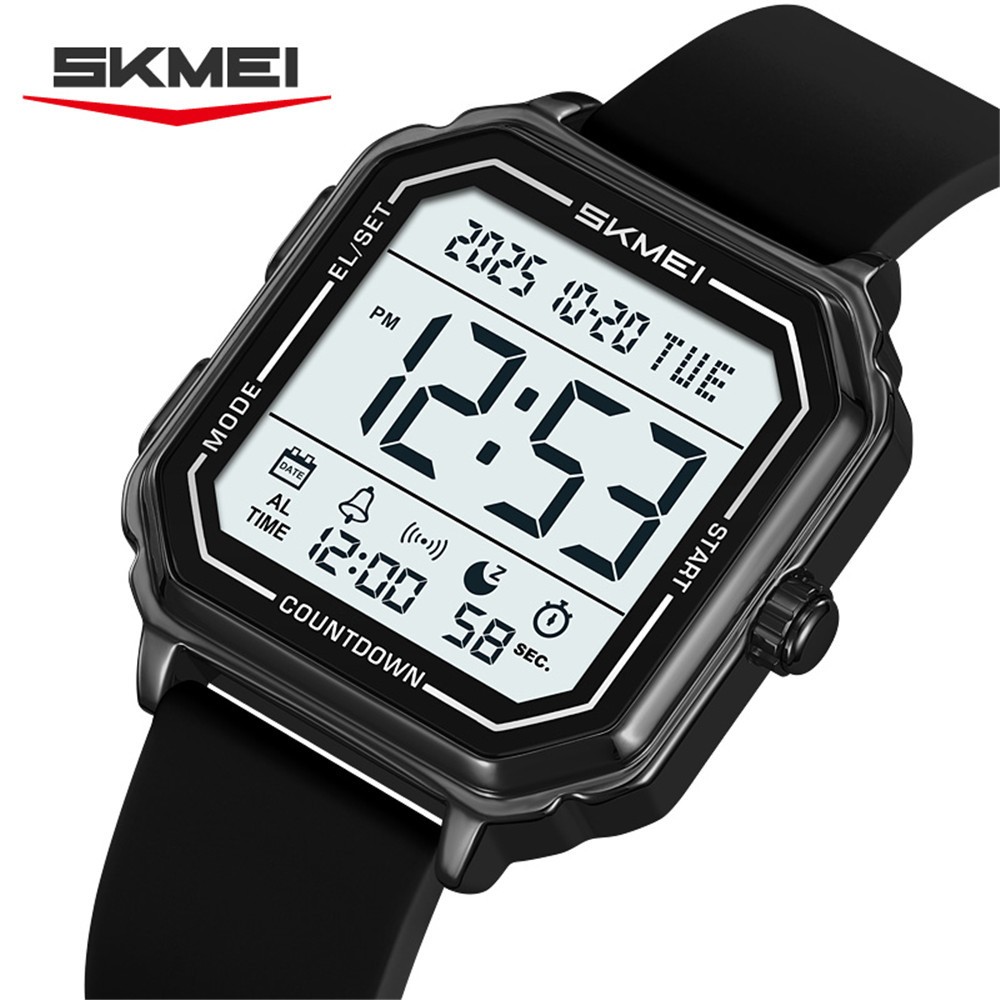 SKMEI Men Watch Rectangle Digital Wristwatch 2Time Male Steel LED Alarm Watches