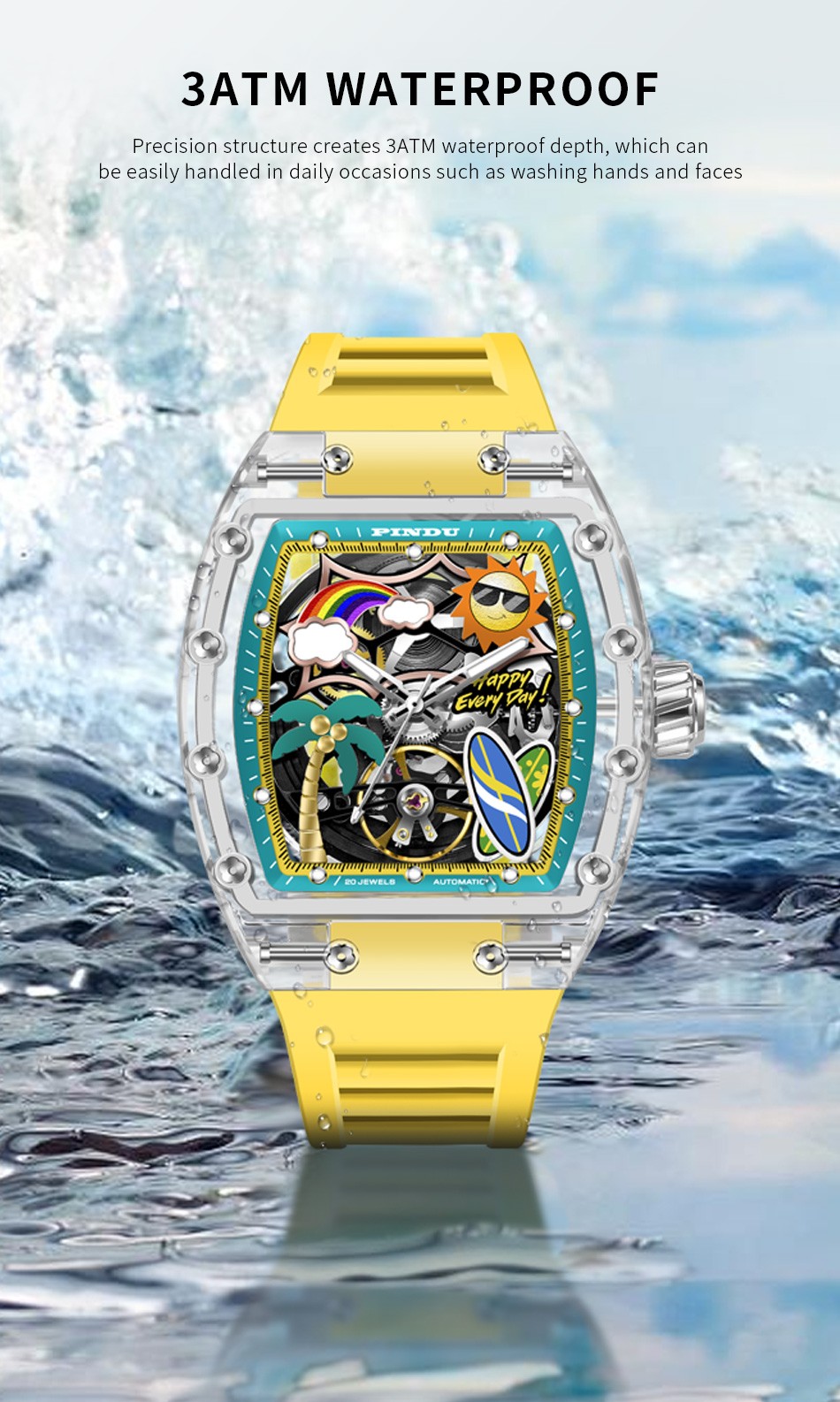 PINDU Hawaiian light luxury vacation style men’s crystal mechanical watch