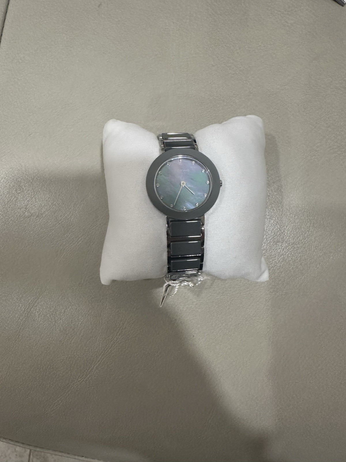 Bering Time Ceramic Silver Steel and Grey Ceramic Links Women’s Watch 11429-789