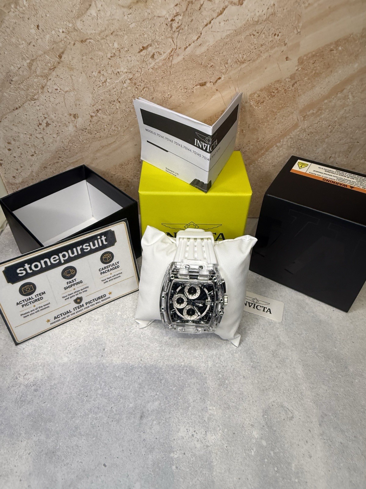 Invicta S1 Rally Men’s Watch Transparent Case White Silicone Band Black Dial New